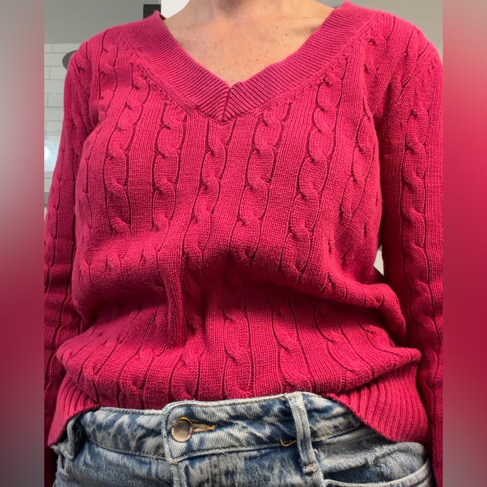 Tommy Hilfiger Women's V-Neck Sweater - Pink